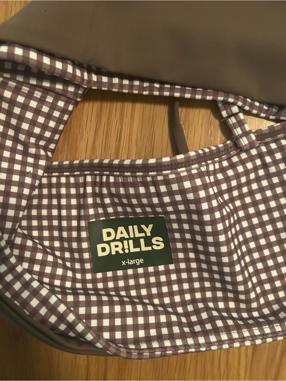 Daily Drills x Driscoll's Layered Bra & Shortie Shorts - Mocha + Gingham XL NWT - Picture 5 of 16